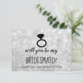 私のブライズメイドになってくれますか？カード - 輝くリング 招待状 (スタンド正面)