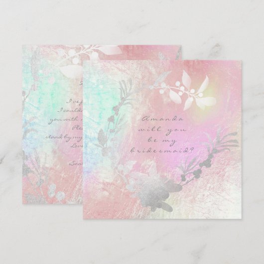 私のブライズメイドになってくれますか？グレーのシルバー パール リース 招待状 (正面/裏面)