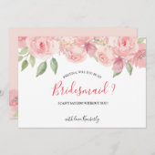 私のブライズメイドになってくれますか？コーラル ピーチ ブラッシュ フローラル 招待状 (正面/裏面)