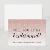 私のブライズメイドになってくれますか ピンク グリッター オンブレ 招待状 (正面/裏面)