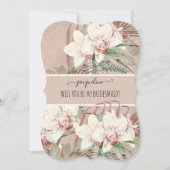 私のブライズメイドになってくれますか ブラッシュピンク トロピカル オーキッド フラワーデザイン 招待状 (正面)