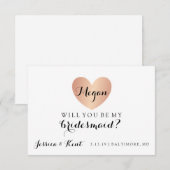 私のブライズメイドになってくれますか - ローズゴールドハートの豪華 招待状 (正面/裏面)