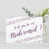 私のブライズメイドになってくれますか 白 紫のグリッター 招待状 (スタンド正面)