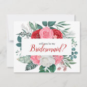 私のブライズメイドになってくれますか 赤いバラの水彩 招待状 (正面)