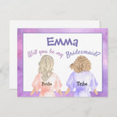 私のブライズメイドになってくれる?/ドレス姿の女の子たち/ライラック インビテーションポストカード (正面/裏面)