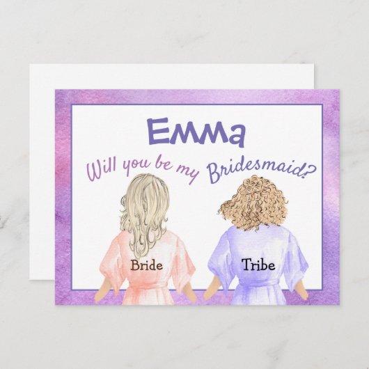私のブライズメイドになってくれる？/ドレス姿の女の子たち/ライラック インビテーションポストカード