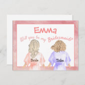 私のブライズメイドになってくれる？/女の子の後ろ姿/ピーチ インビテーションポストカード (正面/裏面)