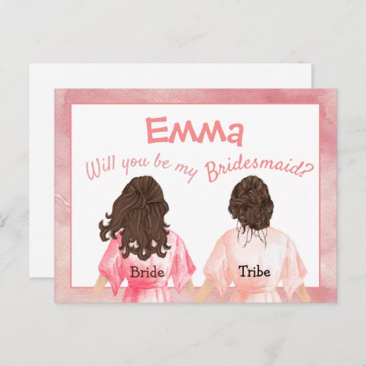 私のブライズメイドになってくれる？/女の子の後ろ姿/桃色 インビテーションポストカード (正面/裏面)