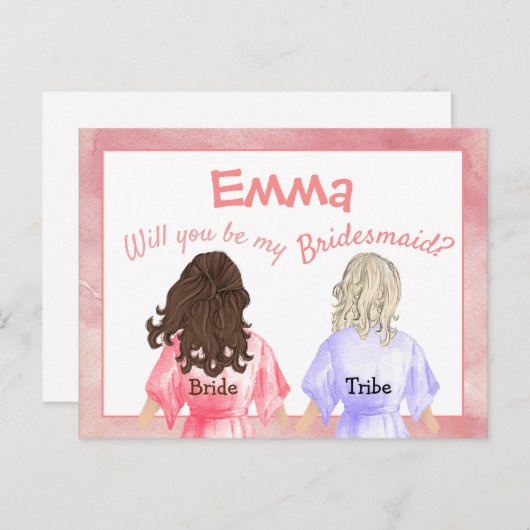 私のブライズメイドになってくれる?/後ろから見た女の子たち/桃 インビテーションポストカード (正面/裏面)