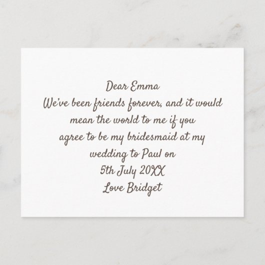 私のブライズメイドになってくれる？/後ろから見た女の子たち/桃 インビテーションポストカード (裏面)