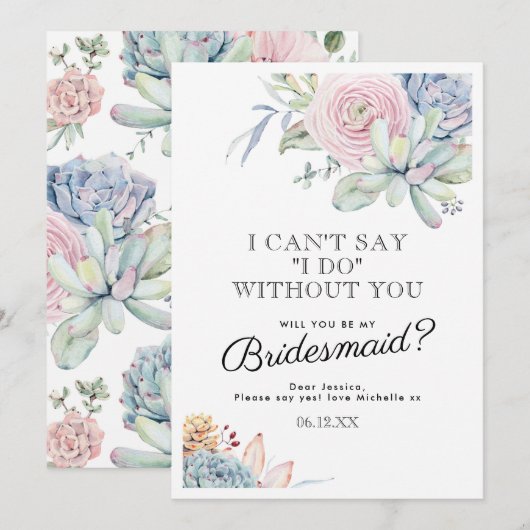 私のブライズメイドになって | ヴィンテージ サボテン フラワー 招待状 (正面/裏面)