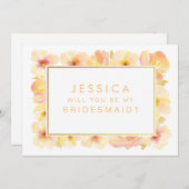 私のブライドメイドの金ゴールド桃とクリーム 招待状 (正面/裏面)