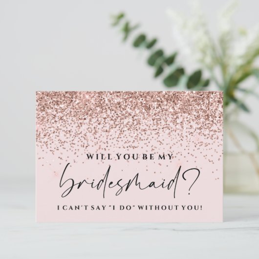 私のブライドメイドカードになりませんか – バラ金ゴールドグリッター 招待状 (スタンド正面)