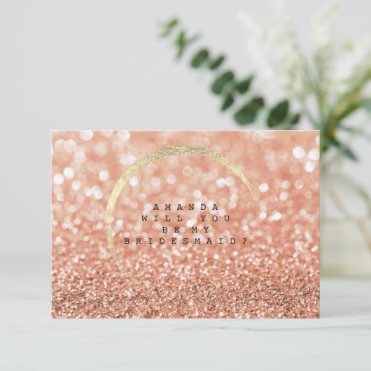 私のブライドメイドバラ赤面金ゴールドグリッター 招待状 (スタンド正面)