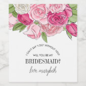 私のブライドメイドワインラベルになる水色ピンクのバラ ワインラベル (シングルラベル)