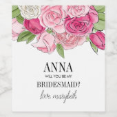 私のブライドメイドワインラベルになる水色ピンクのバラ ワインラベル (シングルラベル)