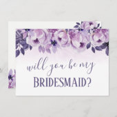 私のブライドメイド水の色パープルフローラ 招待状 (正面/裏面)