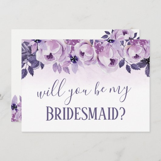 私のブライドメイド水の色パープルフローラ 招待状 (正面/裏面)