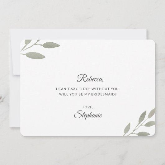 私のブライドメイド水彩ユーカリプタスになる? 招待状 (裏面)