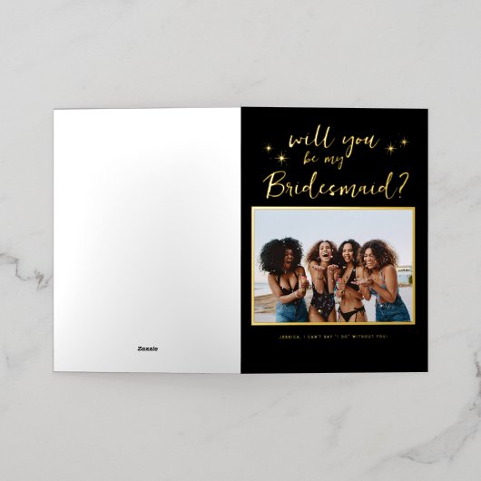 私のブライドメイド/メイド・オブ・オーナー(花嫁付き添い人)提案 箔グリーティングカード (外側レイダウン)