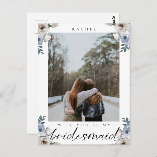 私のブライドメイドdustyブルーのバラ写真 ポストカード (正面/裏面)