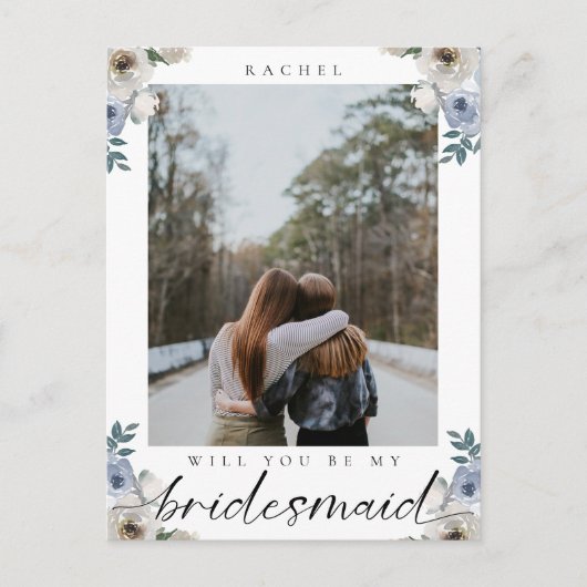 私のブライドメイドdustyブルーのバラ写真 ポストカード (正面)