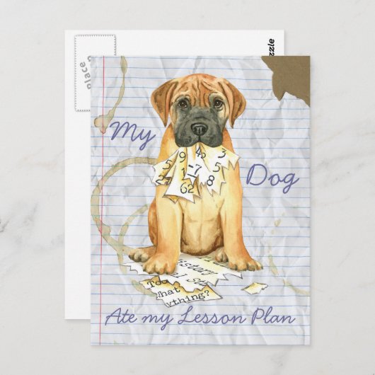 私のブルマスティフが授業計画を食べた ポストカード (正面/裏面)