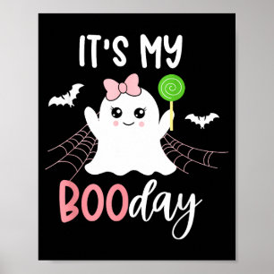 私のブーの日 かわいいハロウィン 誕生日 おばけ ピンク ポスター