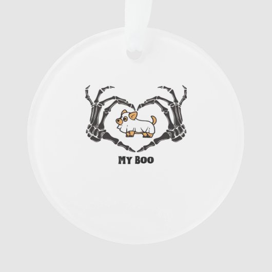 私のブーChihuahuaコスチュームとスケルトンハート手 オーナメント (正面)