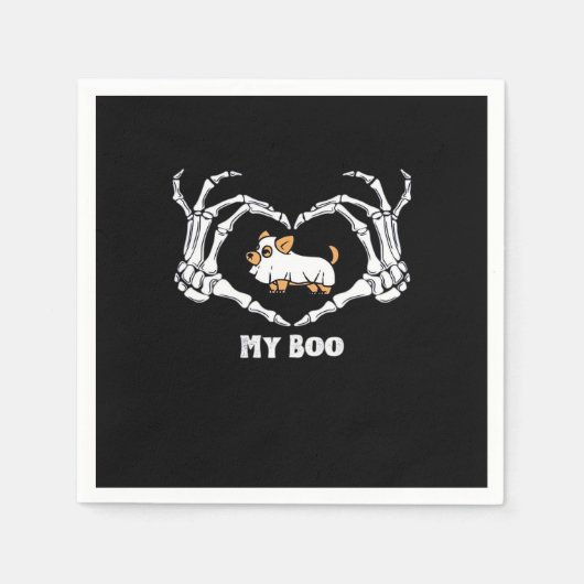 私のブーChihuahuaコスチュームとスケルトンハート手 スタンダードカクテルナプキン (正面)