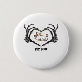 私のブーChihuahuaコスチュームとスケルトンハート手 缶バッジ (正面)