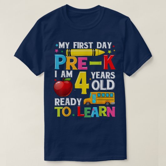 私のプレKの最初の日おもしろい新学期ガールズボー Tシャツ (デザイン正面)