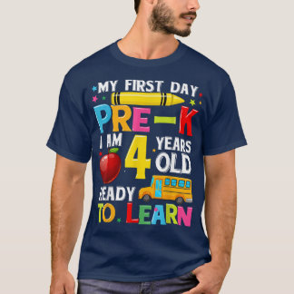 私のプレKの最初の日おもしろい新学期ガールズボー Tシャツ