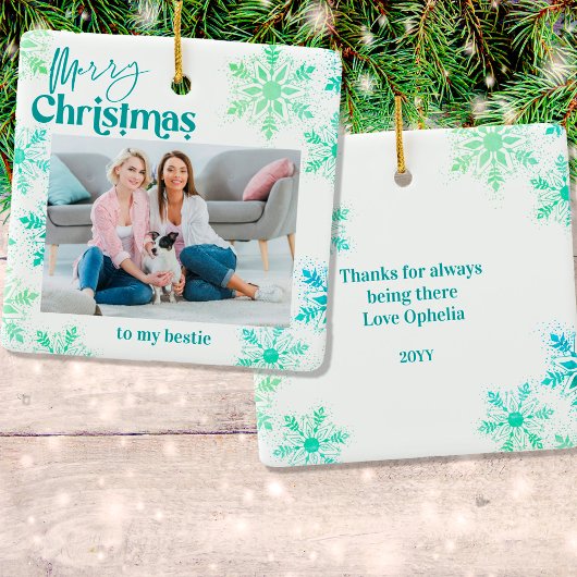 私のベスティーグリーンフォトにメリークリスマス セラミックオーナメント