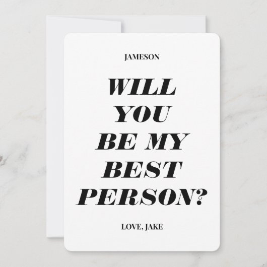 私のベストマンになってくれる？ 現代風のテキスト招待状 招待状 (正面)
