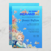 私のベビー人魚、赤ちゃんシャワー招待状 招待状 (正面/裏面)