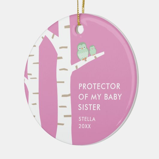 私のベビー妹のかわいいパーソナライズされたフクロウの保護具 セラミックオーナメント (左)
