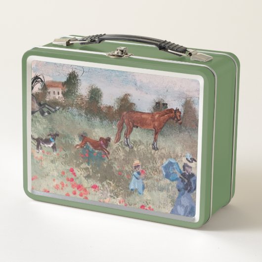 私のペットと一緒にモネッツポピーフィールドを取るサービング メタルランチボックス (正面)