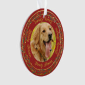 私のペットの写真 ゴールド ベリー リース 深紅のクリスマス オーナメント (正面)