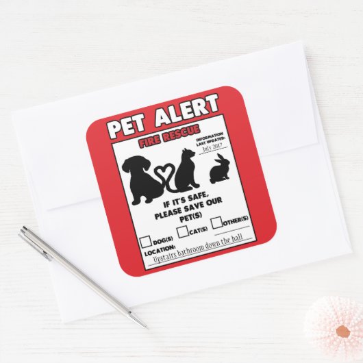 私のペット火ペット警報3"を6のステッカーシート救って下さい スクエアシール (封筒)