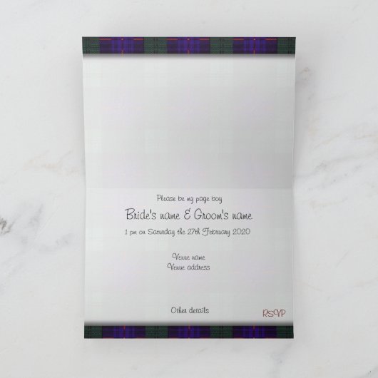 私のページの男の子のアームストロングのスコットランド人のタータンチェックがあって下さい 招待状 (内部)