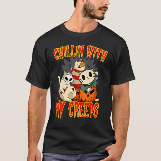 私のホラーなネコの兄弟姉妹と一緒のくつろぎタイムC Tシャツ (正面)