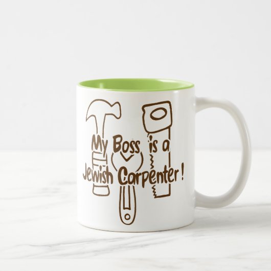 私のボスはユダヤ人の大工です! ツートーンマグカップ (右)