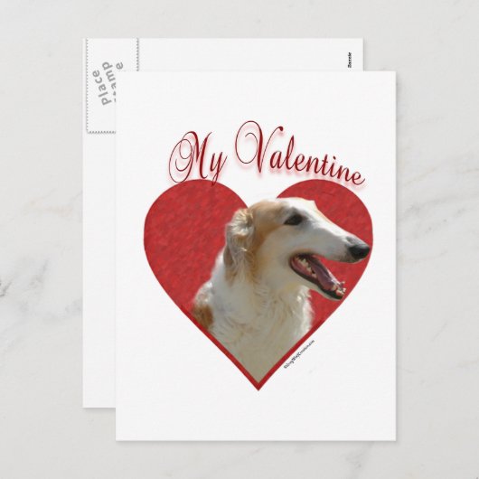 私のボルゾイバレンタイン シーズンポストカード (正面/裏面)