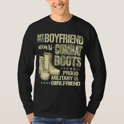 私のボーイフレンドは戦闘靴を着用 – 軍隊ガールリ Tシャツ (正面)