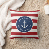 私のボートは私の幸せな場所であり、ボートの名前と今年のthro クッション (ブランケット)