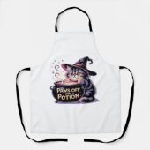 私のポーションをオフにポーズハロウィーンかわいいキャットクラ エプロン (正面)
