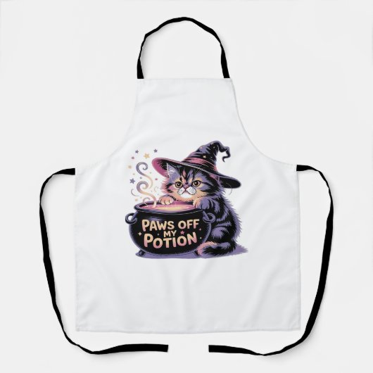 私のポーションをオフにポーズハロウィーンかわいいキャットクラ エプロン (正面)