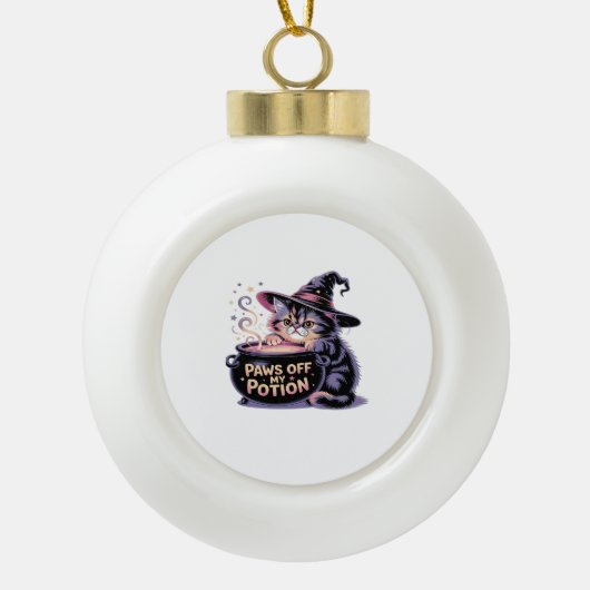私のポーションをオフにポーズハロウィーンかわいいキャットクラ セラミックボールオーナメント (正面)
