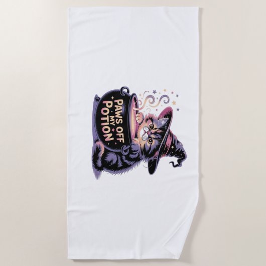 私のポーションをオフにポーズハロウィーンかわいいキャットクラ ビーチタオル (正面)